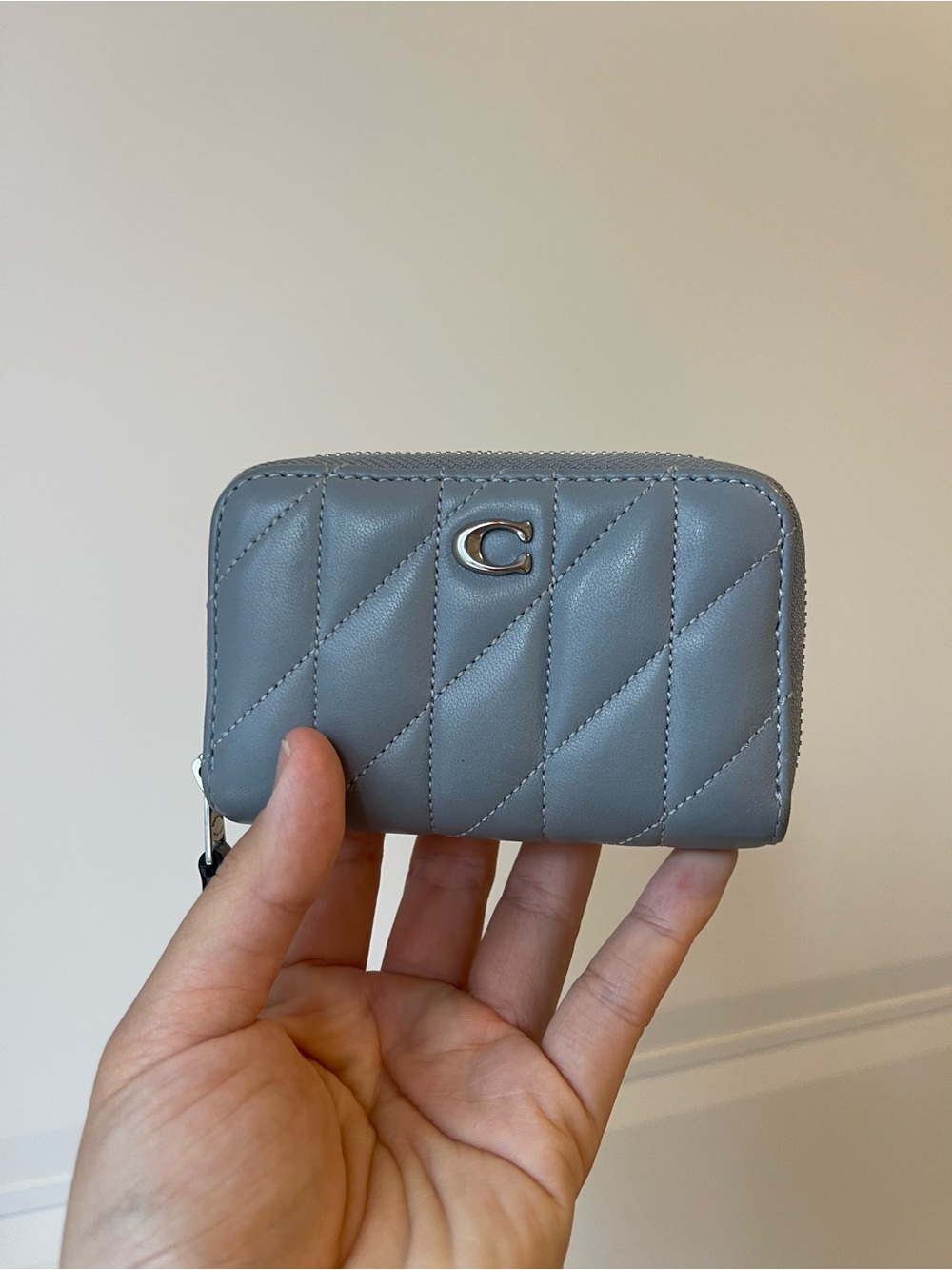 Coach Quilted Zip Card Case — Gray